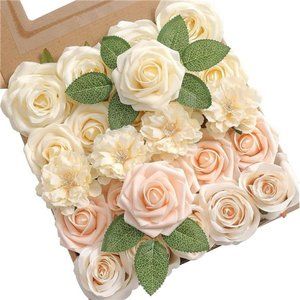 Artificial Flowers Box Set Gradient Color Foam Silk Fake with Stems DIY Wedding